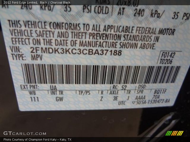 Black / Charcoal Black 2012 Ford Edge Limited
