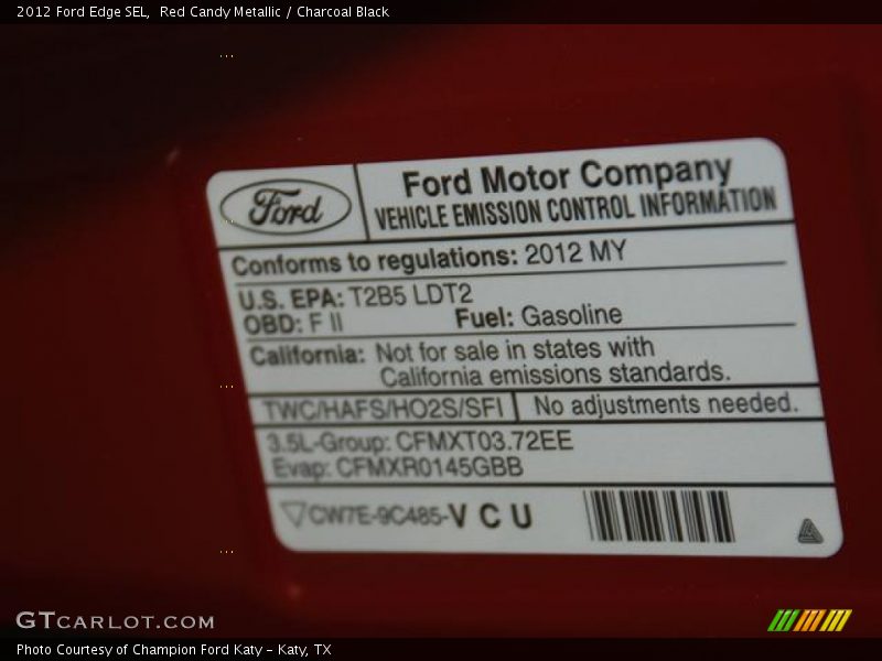 Emission Control Information - 2012 Ford Edge SEL
