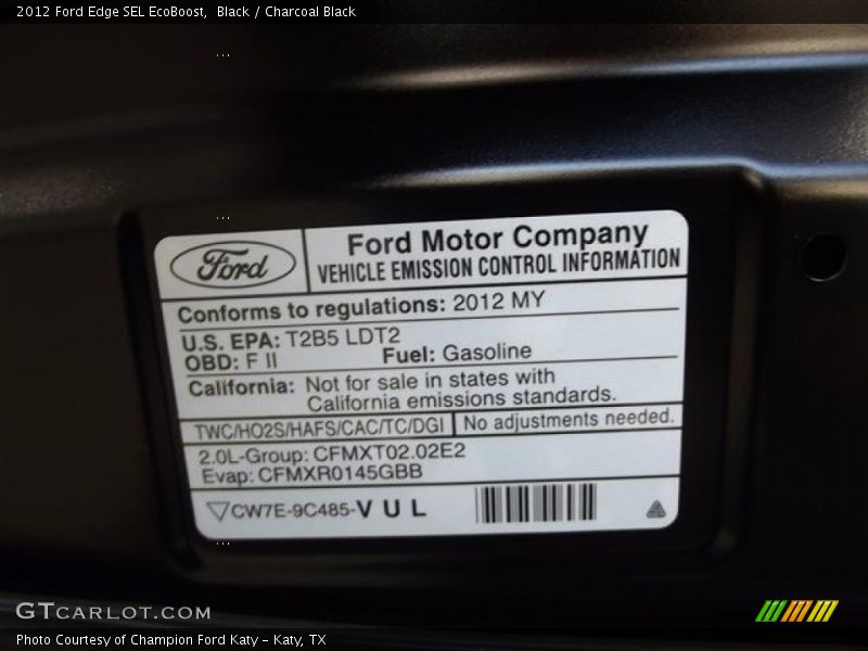 Black / Charcoal Black 2012 Ford Edge SEL EcoBoost
