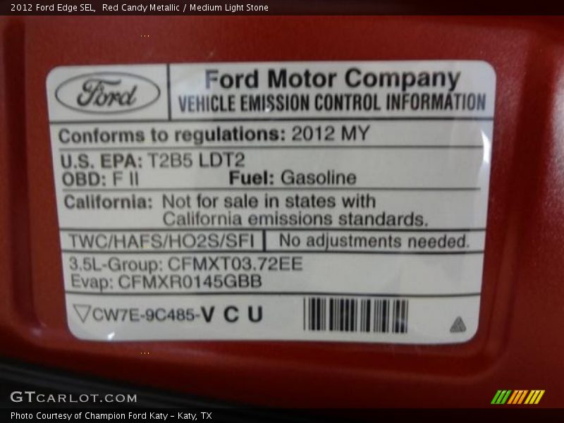 Red Candy Metallic / Medium Light Stone 2012 Ford Edge SEL