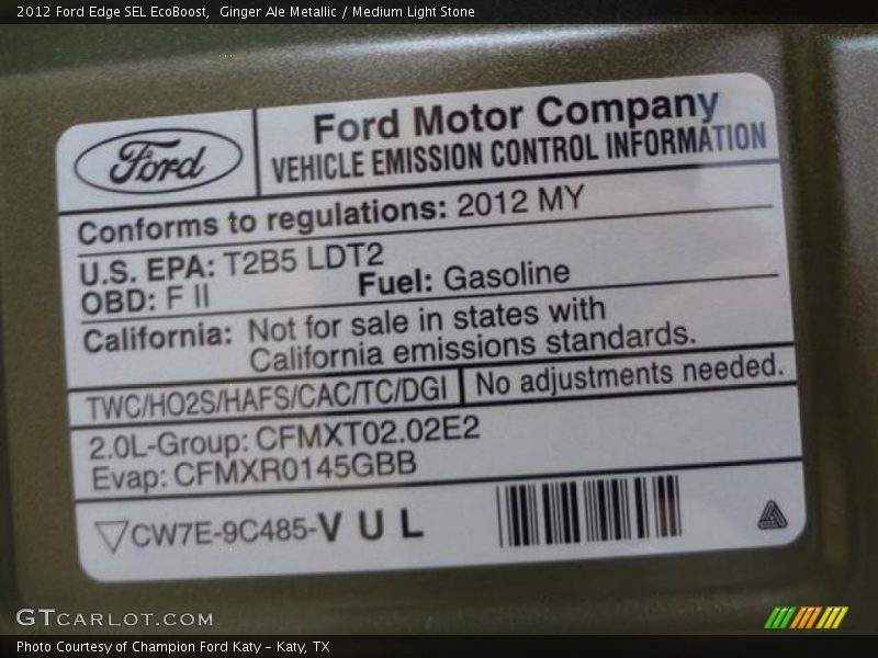 Emission Control Information - 2012 Ford Edge SEL EcoBoost