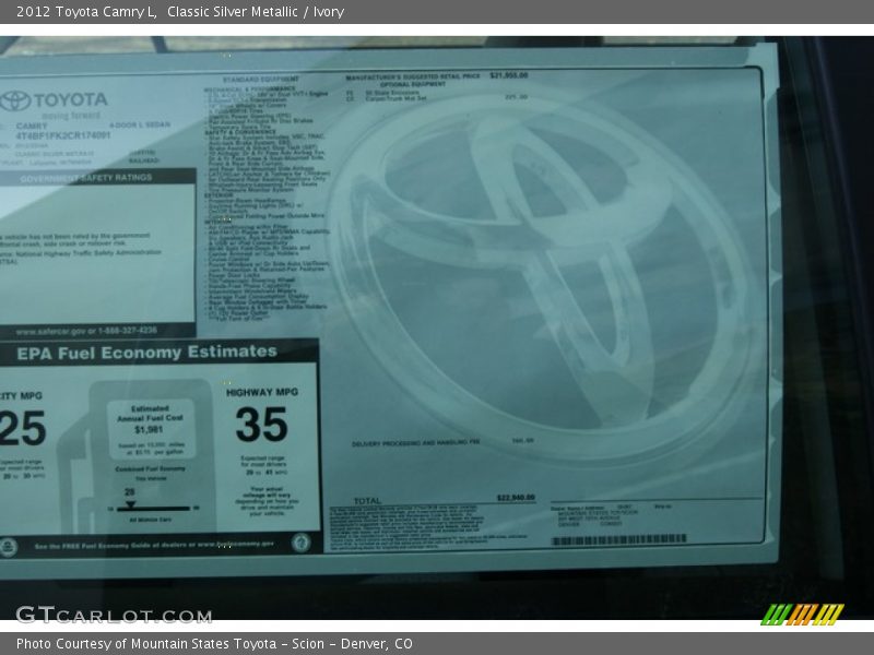 Classic Silver Metallic / Ivory 2012 Toyota Camry L
