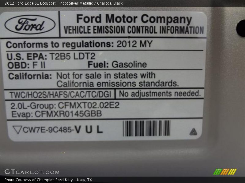 Emission Control Information - 2012 Ford Edge SE EcoBoost