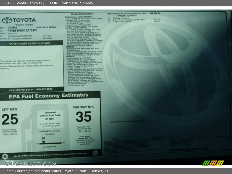 Classic Silver Metallic / Ivory 2012 Toyota Camry LE