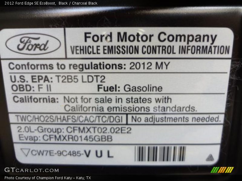 Black / Charcoal Black 2012 Ford Edge SE EcoBoost