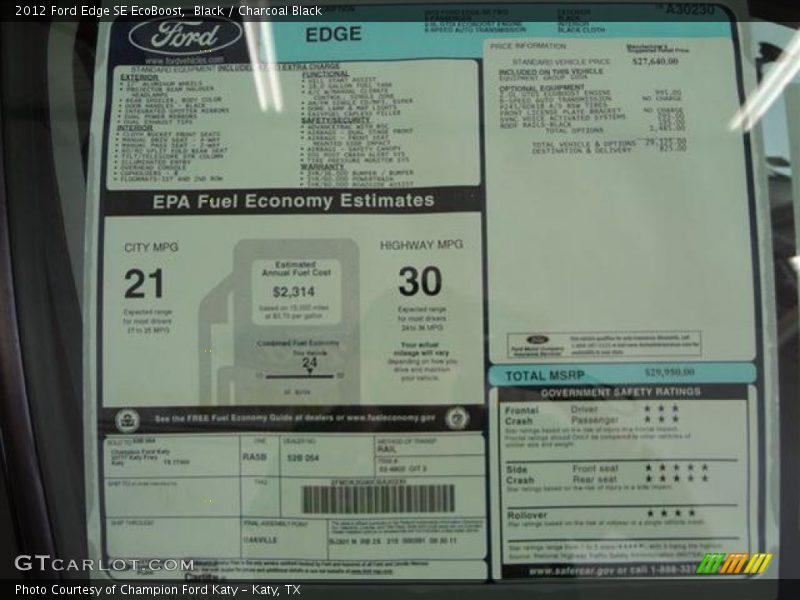  2012 Edge SE EcoBoost Window Sticker