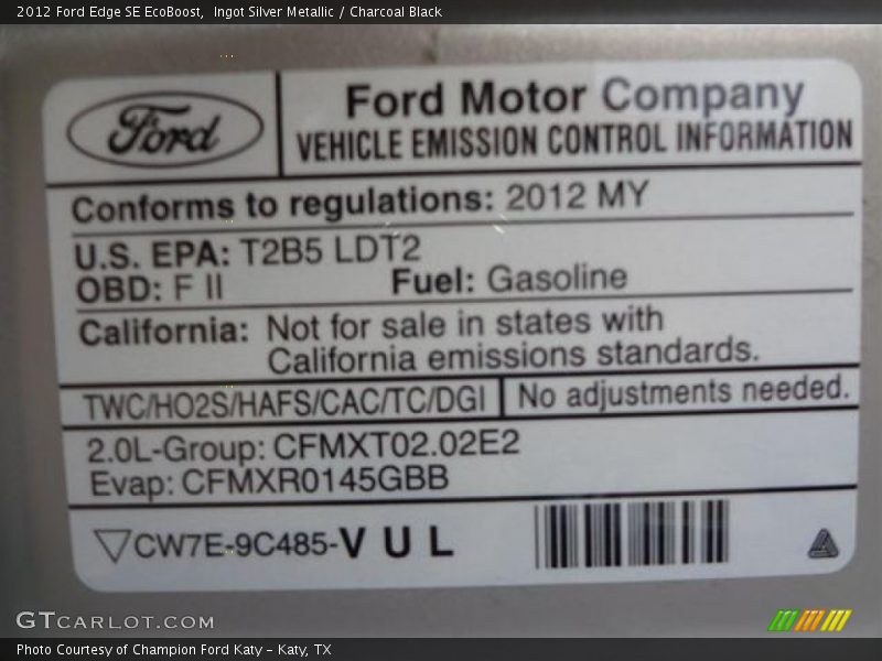 Emission Control Information - 2012 Ford Edge SE EcoBoost