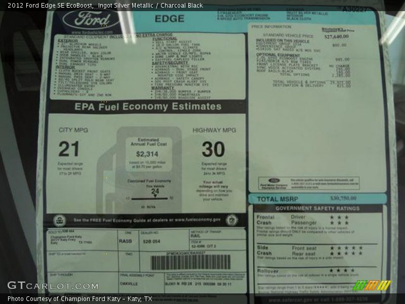  2012 Edge SE EcoBoost Window Sticker