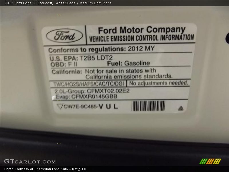 Emission Control Information - 2012 Ford Edge SE EcoBoost