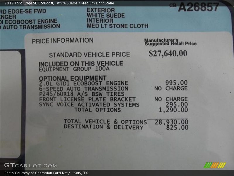 White Suede / Medium Light Stone 2012 Ford Edge SE EcoBoost
