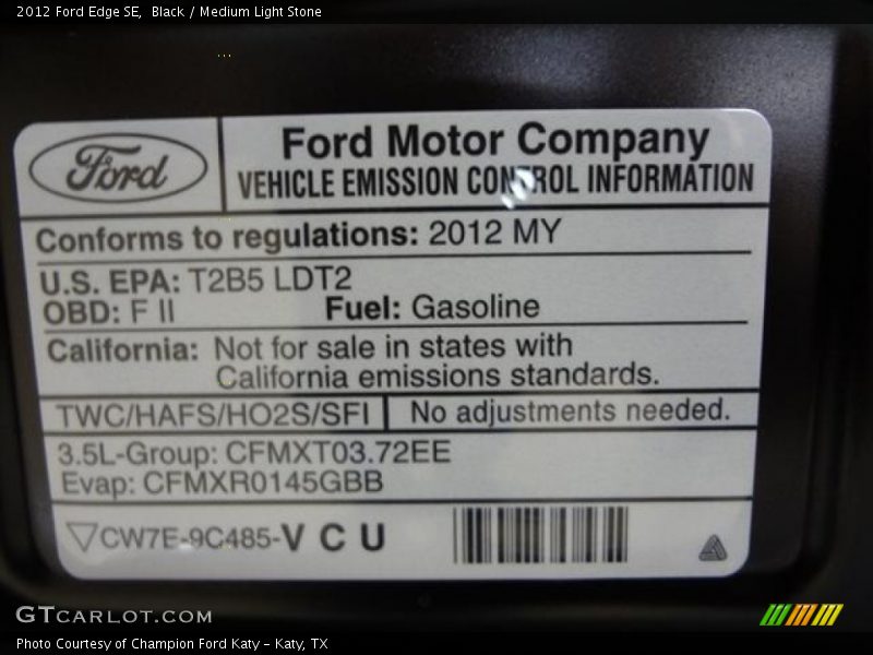 Emission Control Information - 2012 Ford Edge SE