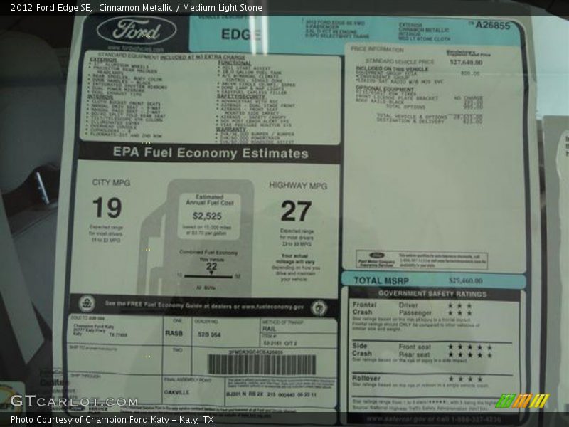  2012 Edge SE Window Sticker