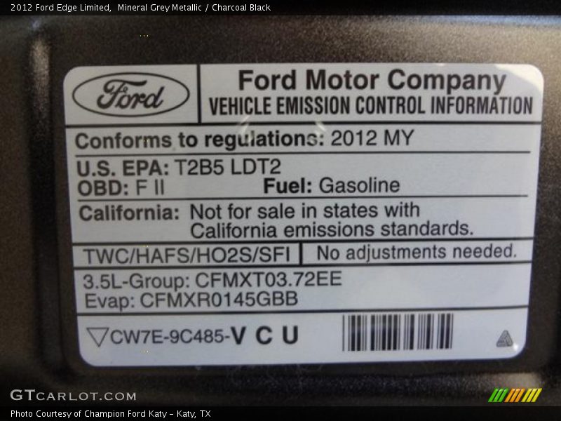 Mineral Grey Metallic / Charcoal Black 2012 Ford Edge Limited