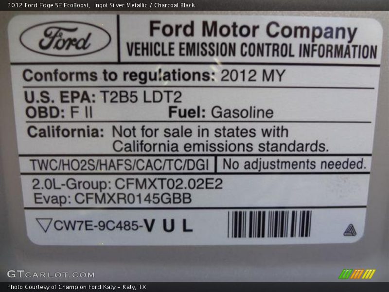 Emission Control Information - 2012 Ford Edge SE EcoBoost