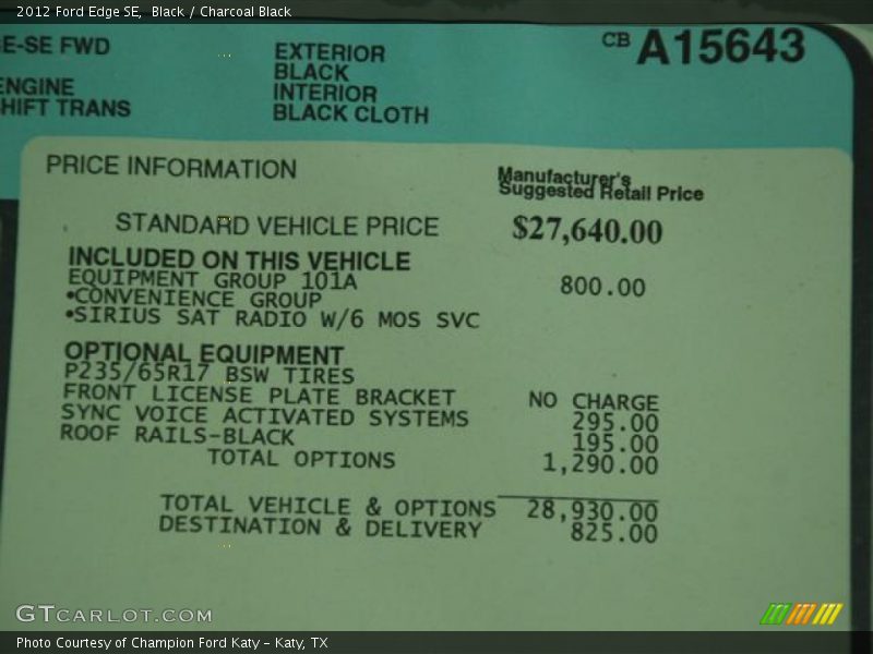 Black / Charcoal Black 2012 Ford Edge SE