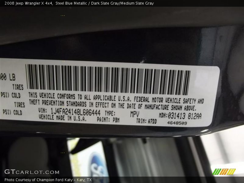 Steel Blue Metallic / Dark Slate Gray/Medium Slate Gray 2008 Jeep Wrangler X 4x4