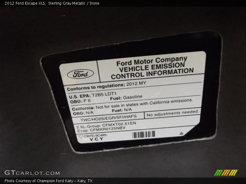 Emission Control Information - 2012 Ford Escape XLS