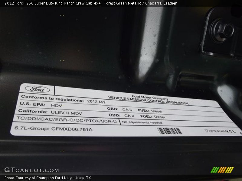 Forest Green Metallic / Chaparral Leather 2012 Ford F250 Super Duty King Ranch Crew Cab 4x4