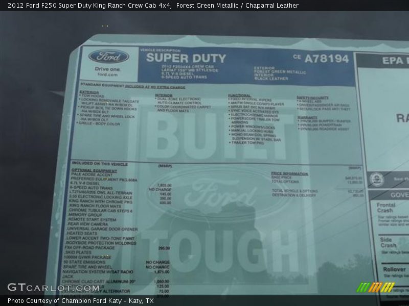 Forest Green Metallic / Chaparral Leather 2012 Ford F250 Super Duty King Ranch Crew Cab 4x4