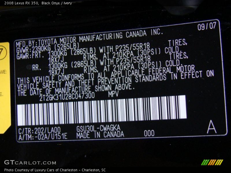 Black Onyx / Ivory 2008 Lexus RX 350