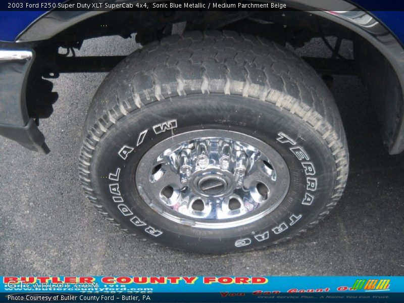 Sonic Blue Metallic / Medium Parchment Beige 2003 Ford F250 Super Duty XLT SuperCab 4x4