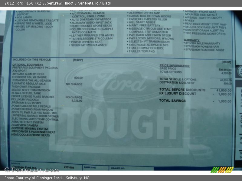  2012 F150 FX2 SuperCrew Window Sticker