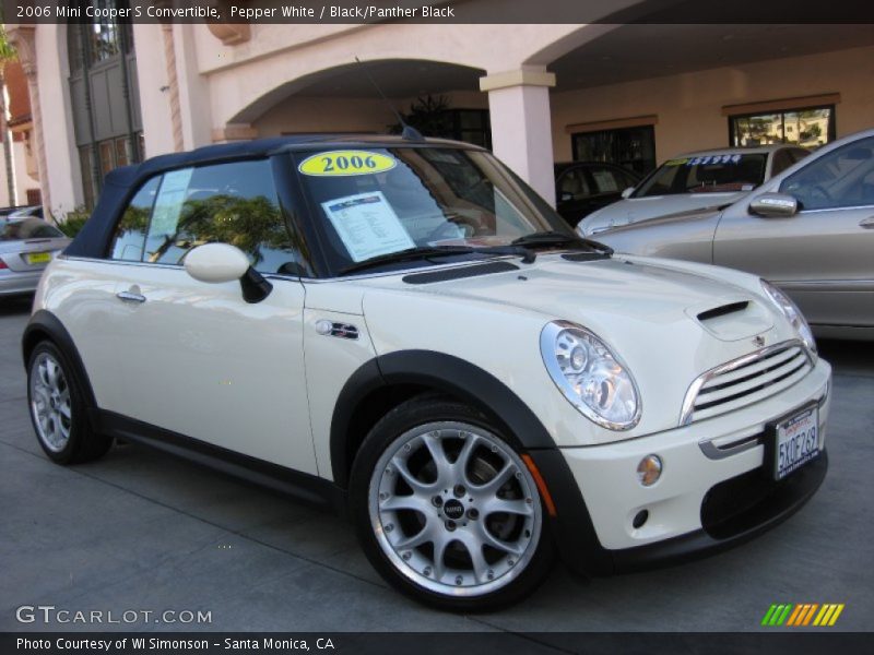 Pepper White / Black/Panther Black 2006 Mini Cooper S Convertible