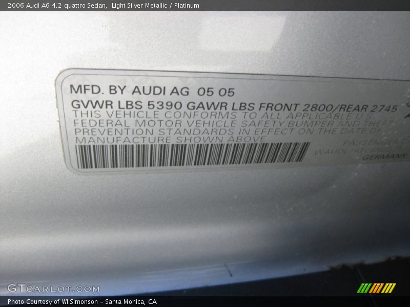 Light Silver Metallic / Platinum 2006 Audi A6 4.2 quattro Sedan