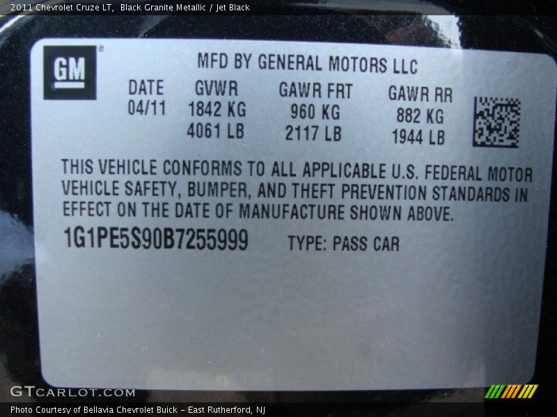 Black Granite Metallic / Jet Black 2011 Chevrolet Cruze LT