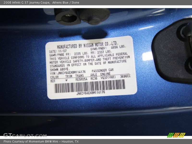 2008 G 37 Journey Coupe Athens Blue Color Code B21