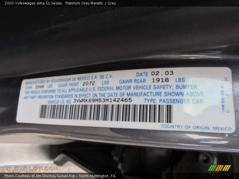 Platinum Grey Metallic / Grey 2003 Volkswagen Jetta GL Sedan