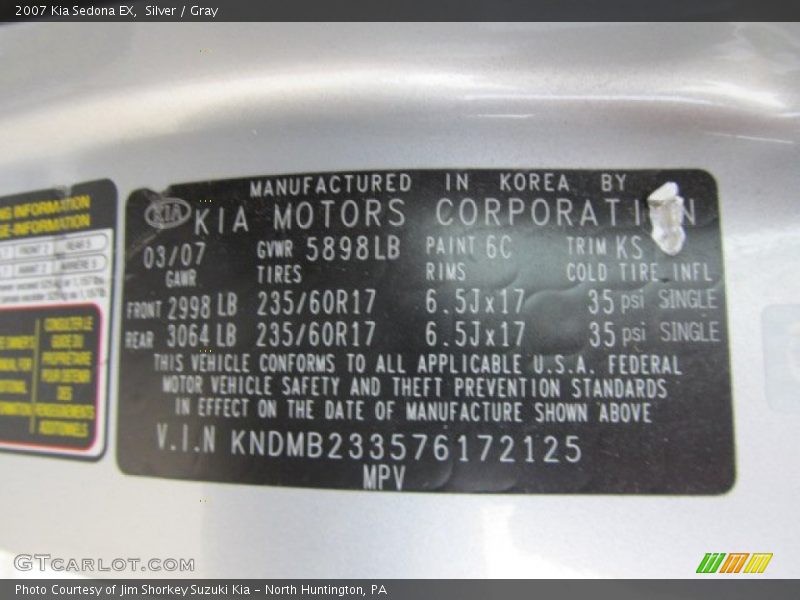 Silver / Gray 2007 Kia Sedona EX