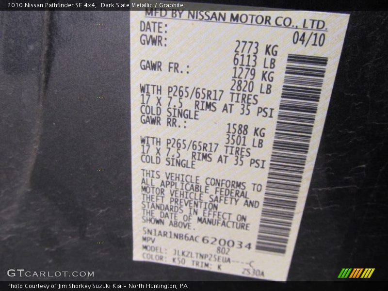 Dark Slate Metallic / Graphite 2010 Nissan Pathfinder SE 4x4