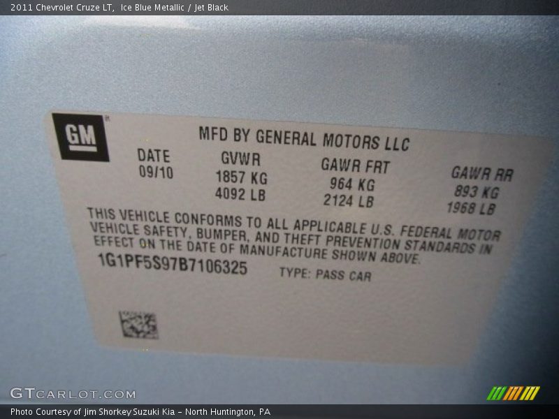 Ice Blue Metallic / Jet Black 2011 Chevrolet Cruze LT