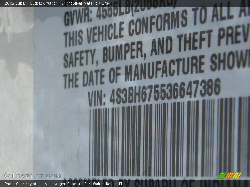 Bright Silver Metallic / Gray 2003 Subaru Outback Wagon