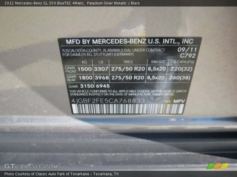 2012 GL 350 BlueTEC 4Matic Paladium Silver Metallic Color Code 792