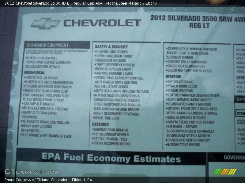  2012 Silverado 3500HD LT Regular Cab 4x4 Window Sticker