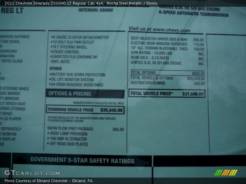  2012 Silverado 3500HD LT Regular Cab 4x4 Window Sticker