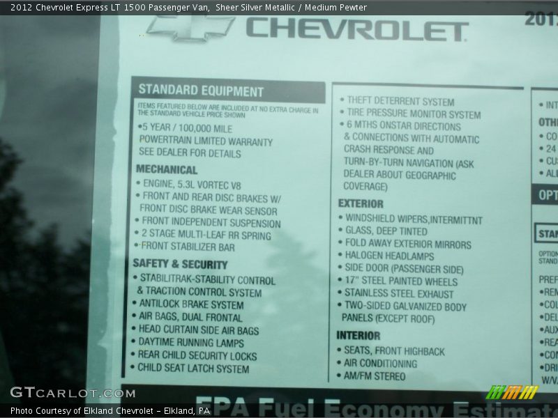 Sheer Silver Metallic / Medium Pewter 2012 Chevrolet Express LT 1500 Passenger Van