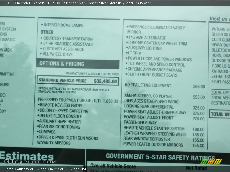Sheer Silver Metallic / Medium Pewter 2012 Chevrolet Express LT 1500 Passenger Van