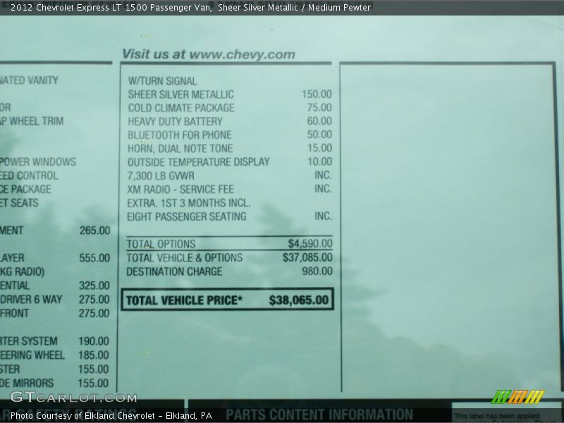 Sheer Silver Metallic / Medium Pewter 2012 Chevrolet Express LT 1500 Passenger Van