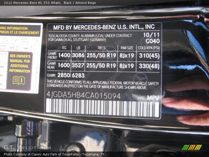 Black / Almond Beige 2012 Mercedes-Benz ML 350 4Matic