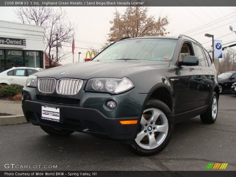 Highland Green Metallic / Sand Beige/Black Nevada Leather 2008 BMW X3 3.0si