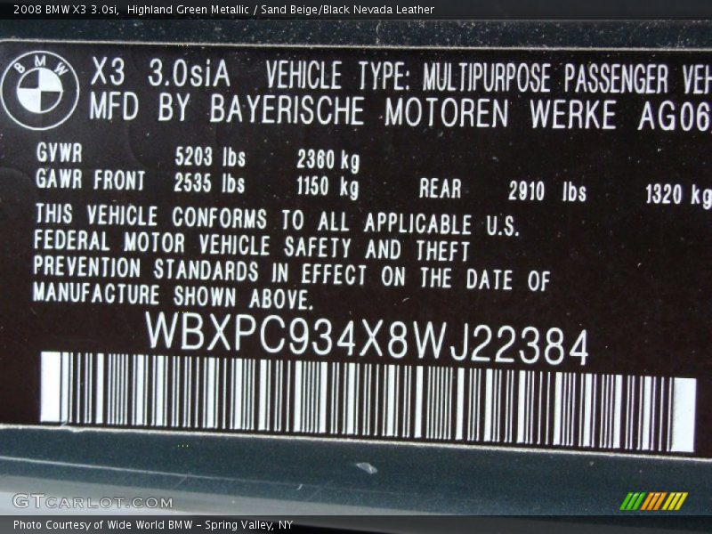 Highland Green Metallic / Sand Beige/Black Nevada Leather 2008 BMW X3 3.0si