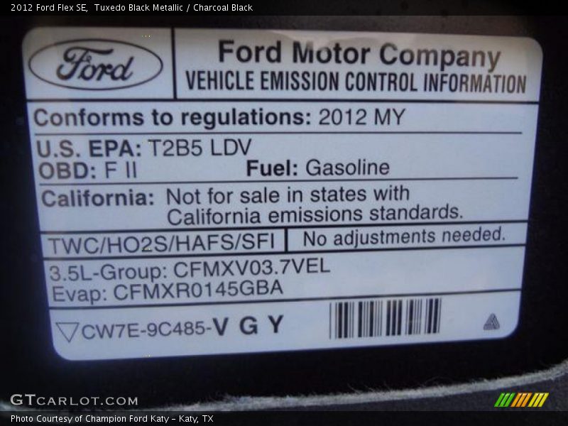 Tuxedo Black Metallic / Charcoal Black 2012 Ford Flex SE