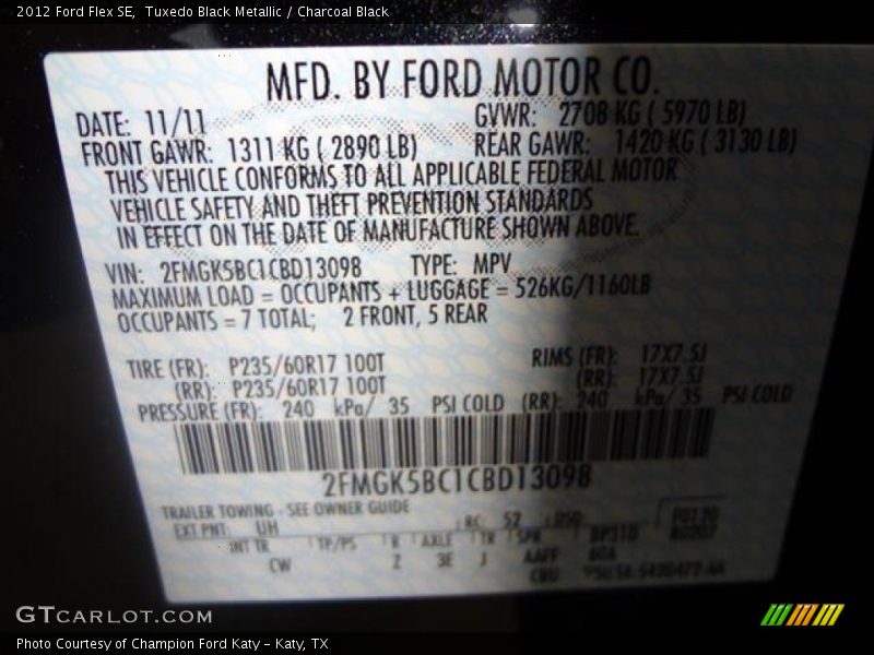 2012 Flex SE Tuxedo Black Metallic Color Code UH