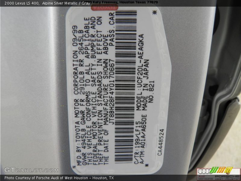 Alpine Silver Metallic / Gray 2000 Lexus LS 400