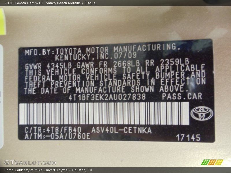 Sandy Beach Metallic / Bisque 2010 Toyota Camry LE