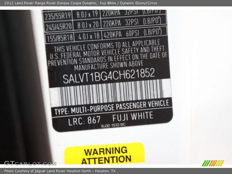 Fuji White / Dynamic Ebony/Cirrus 2012 Land Rover Range Rover Evoque Coupe Dynamic
