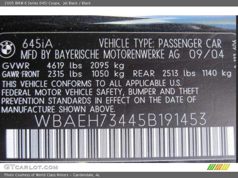 Jet Black / Black 2005 BMW 6 Series 645i Coupe
